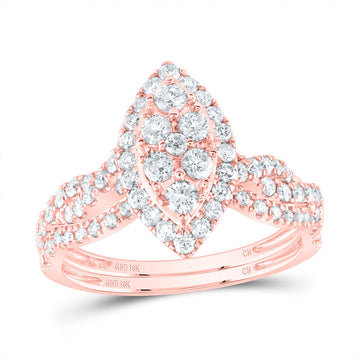 10kt Rose Gold Round Diamond Marquise-shape Bridal Wedding Ring Band Set 1 Cttw
