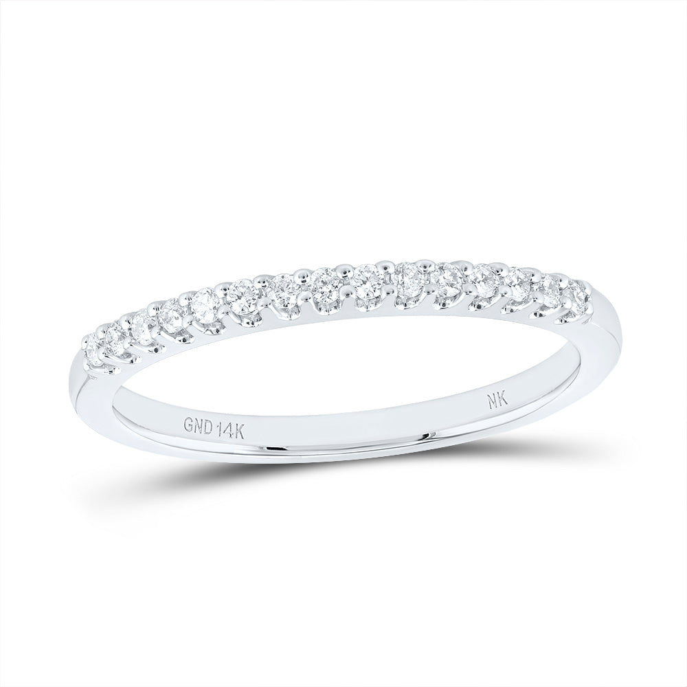 14kt White Gold Womens Round Diamond Wedding Single Row Band 1/2 Cttw