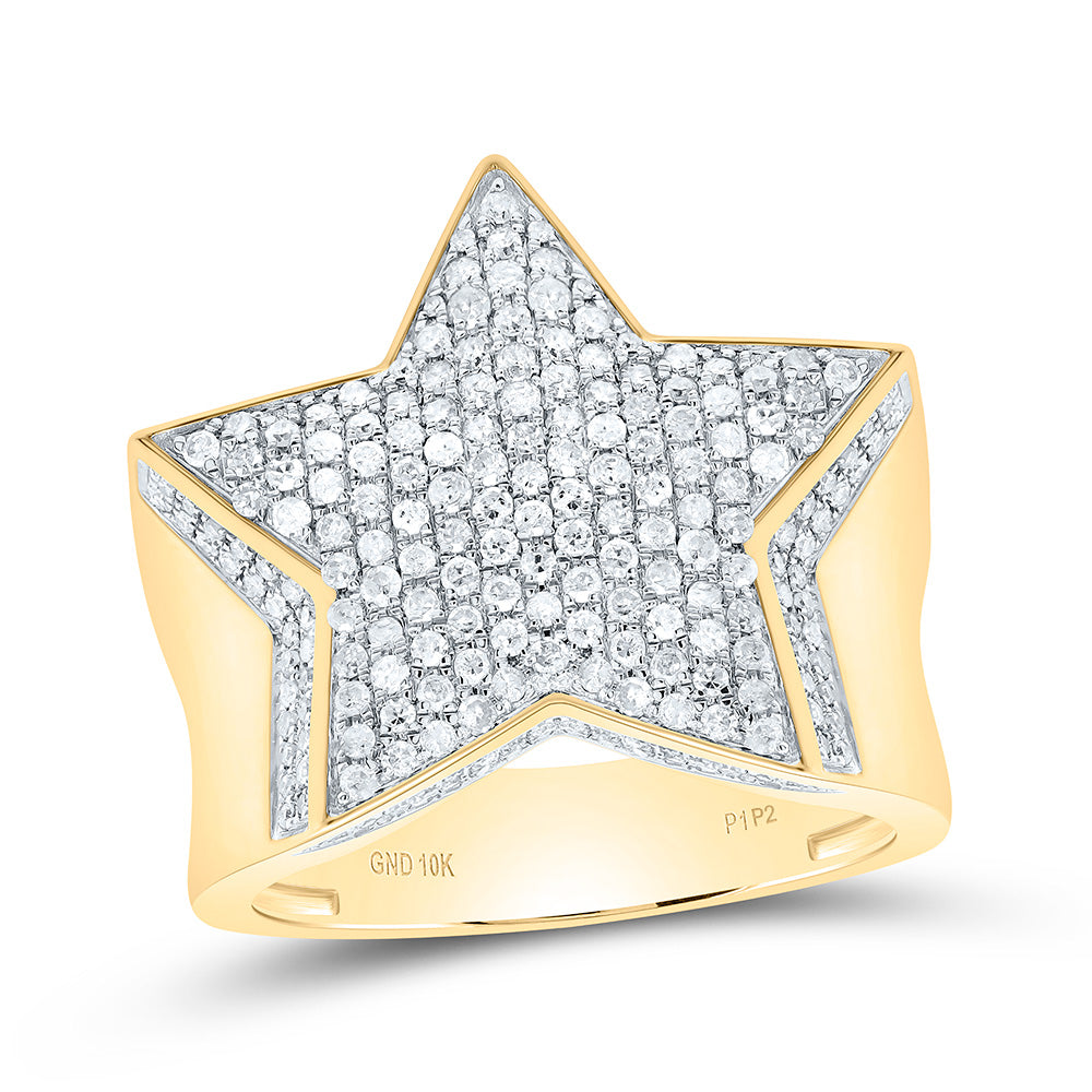 10kt Yellow Gold Mens Round Diamond Star Statement Ring 1-1/2 Cttw