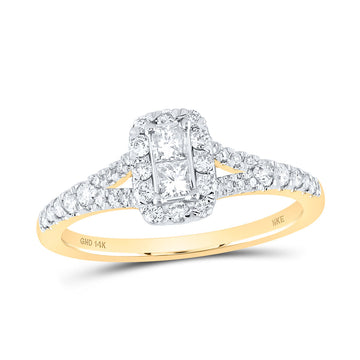 14kt Yellow Gold Womens Princess Diamond 2-stone Ring 1/2 Cttw