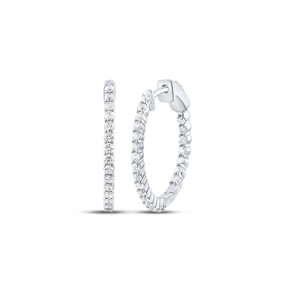 10kt White Gold Womens Round Diamond Hoop Earrings 1 Cttw