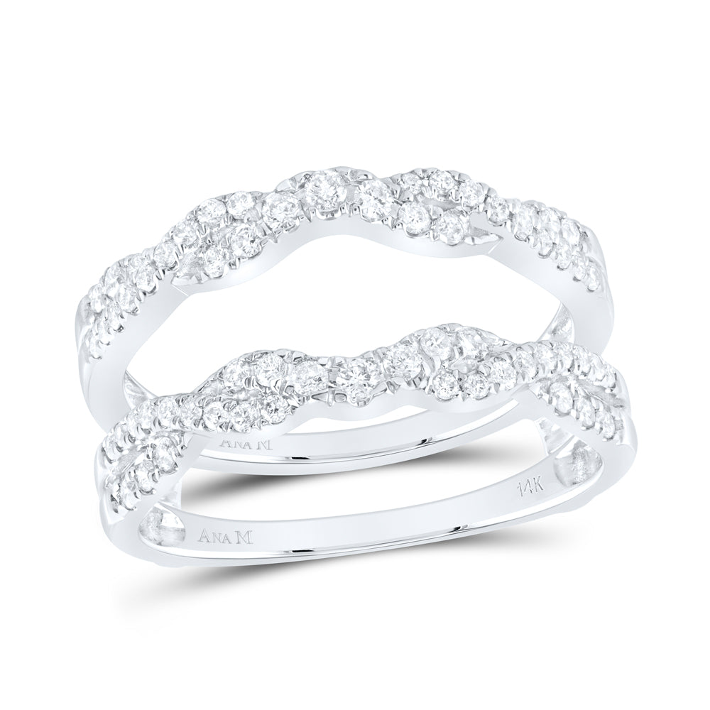 14kt White Gold Womens Round Diamond Wrap Ring Guard Enhancer 1/2 Cttw