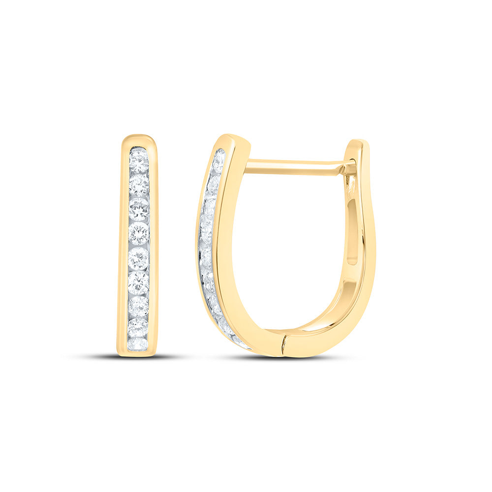 14kt Yellow Gold Womens Round Diamond Milgrain Hoop Earrings 1/4 Cttw