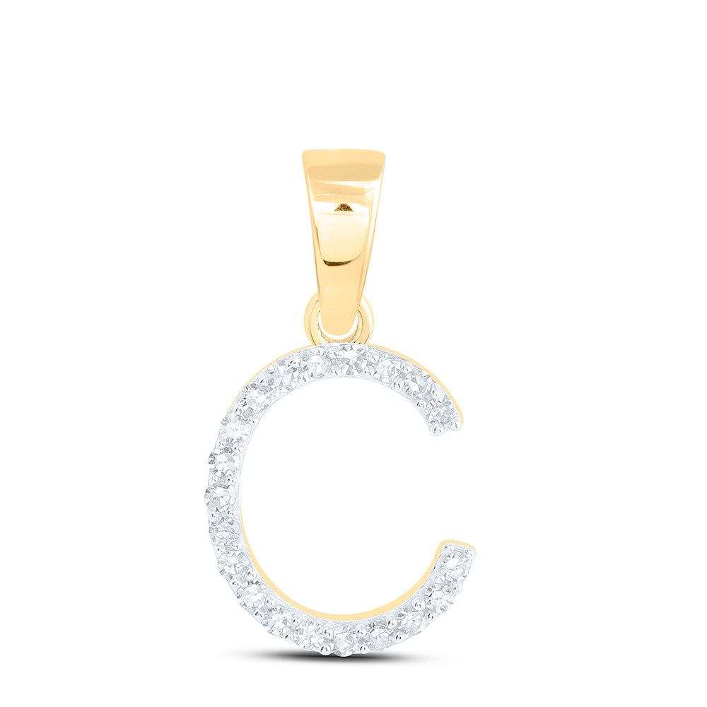 10kt Yellow Gold Womens Round Diamond C Initial Letter Pendant 1/12 Cttw