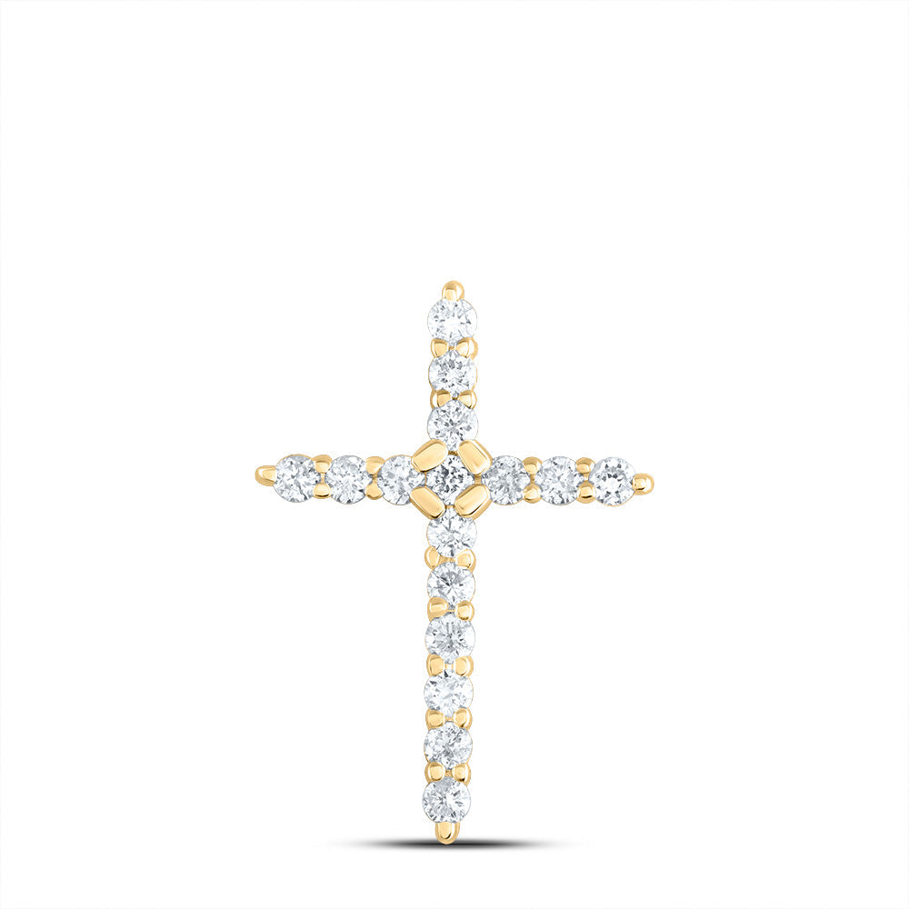 10kt Yellow Gold Womens Round Diamond Cross Pendant 1/4 Cttw
