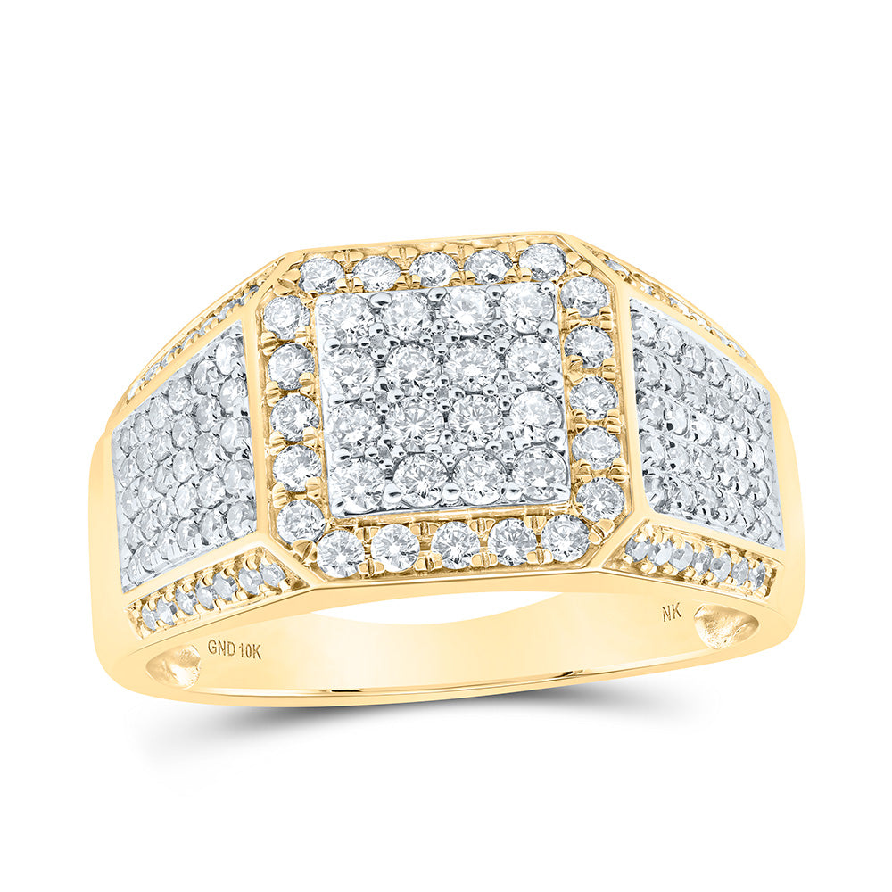 10kt Yellow Gold Mens Round Diamond Square Ring 1 Cttw