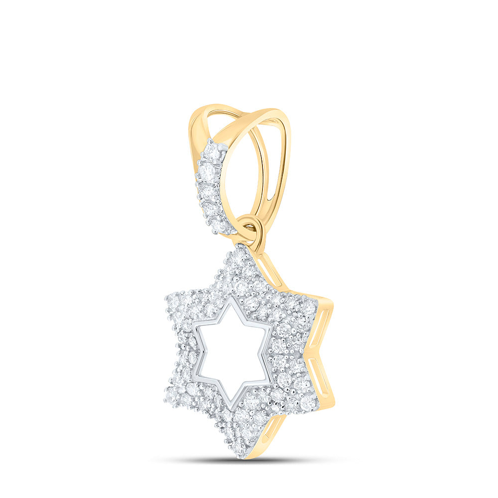10kt Yellow Gold Womens Round Diamond Star of David Religious Pendant 1/3 Cttw