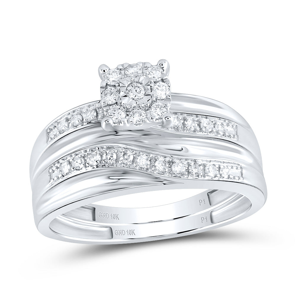 10kt White Gold His Hers Round Diamond Solitaire Matching Wedding Set 1/3 Cttw