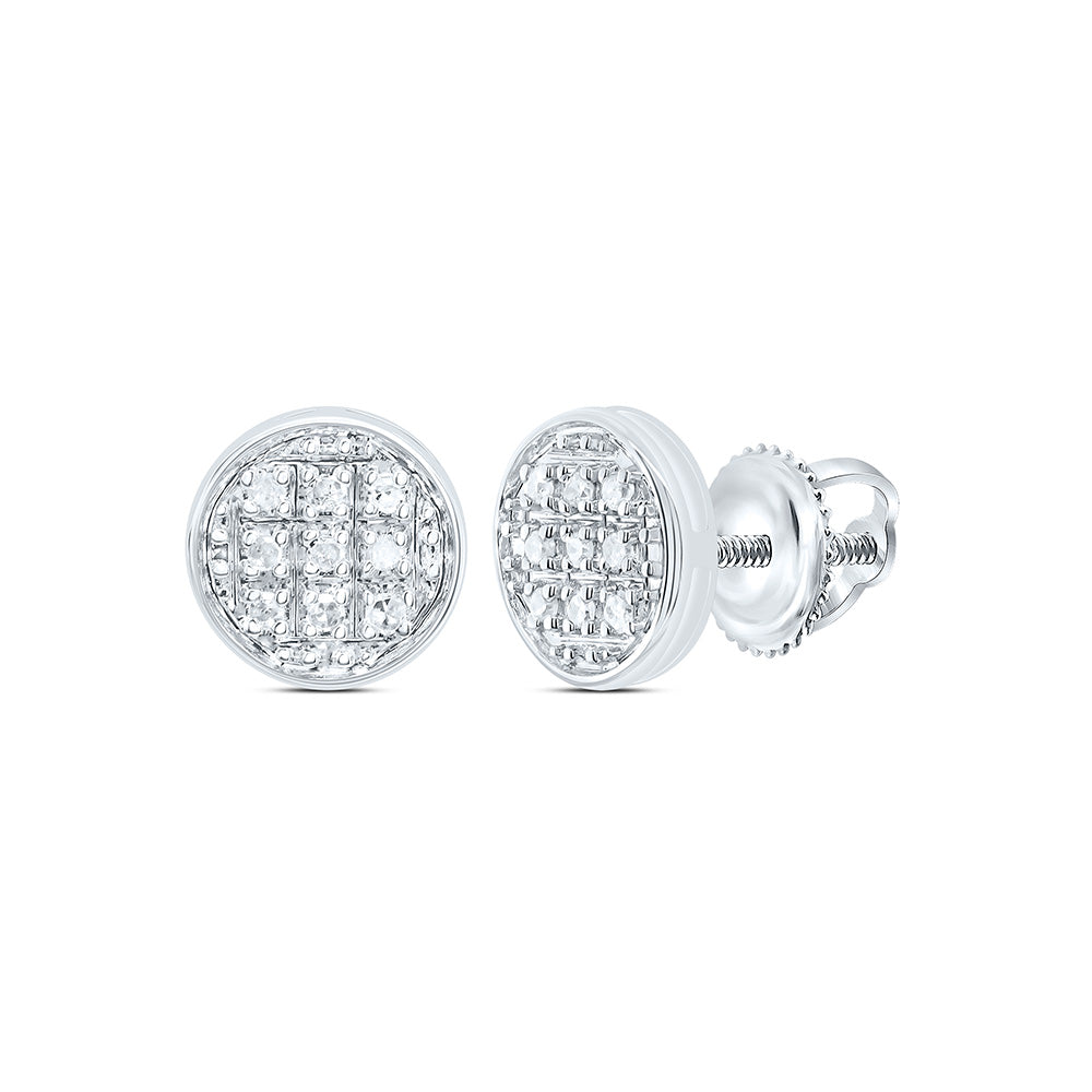10kt White Gold Round Diamond Circle Cluster Stud Earrings 1/20 Cttw