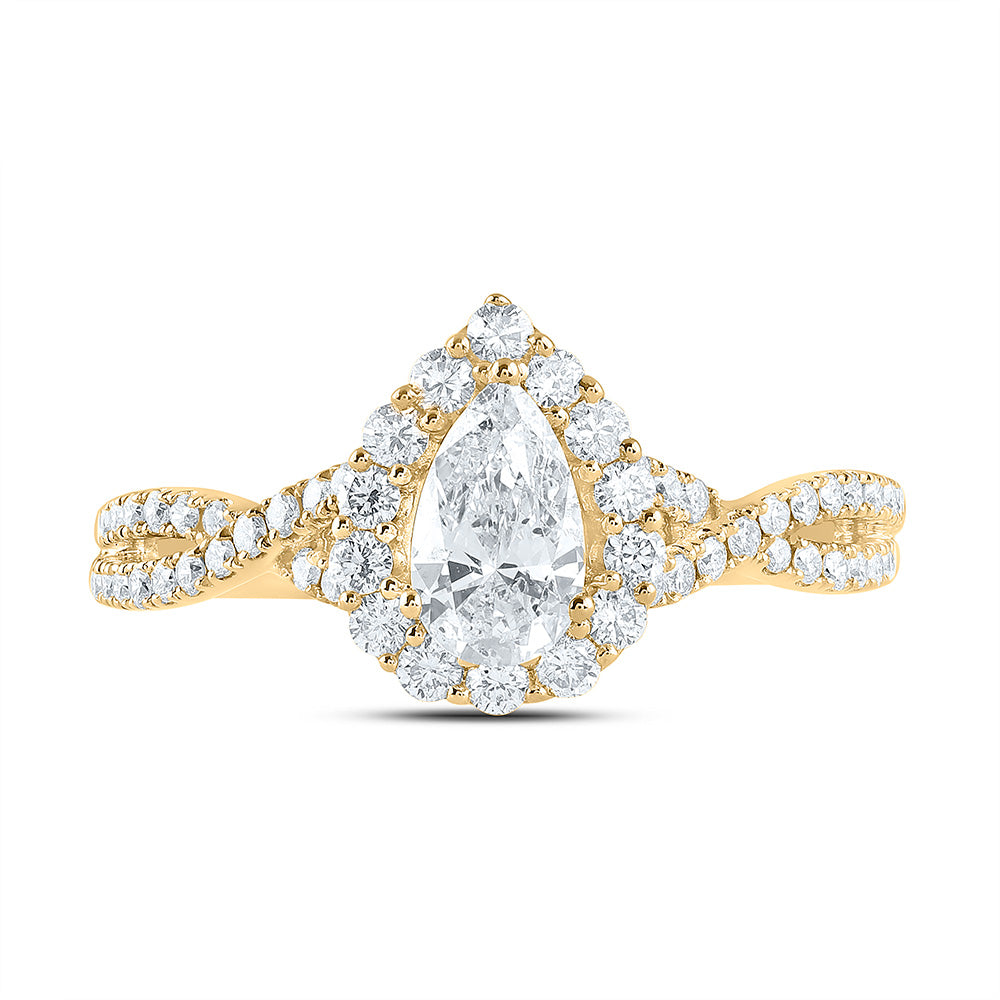 14kt Yellow Gold Pear Diamond Halo Bridal Wedding Engagement Ring 1 Cttw