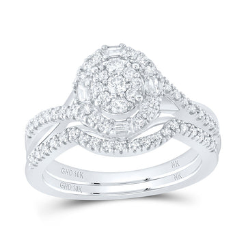 10kt White Gold Round Diamond Oval Bridal Wedding Ring Band Set 5/8 Cttw