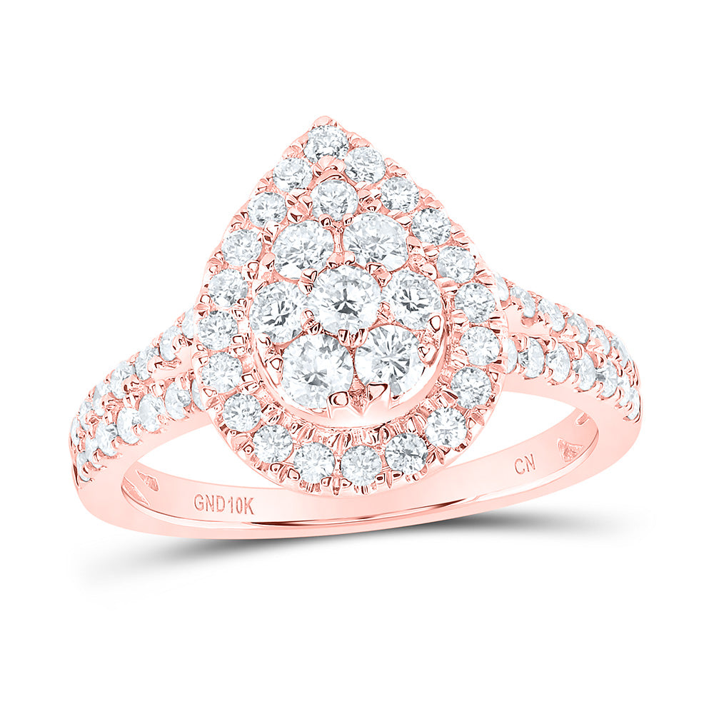 10kt Rose Gold Womens Round Diamond Teardrop Cluster Ring 1 Cttw
