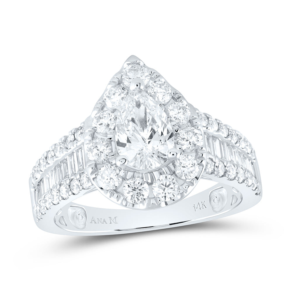 14kt White Gold Pear Diamond Halo Bridal Wedding Engagement Ring 2 Cttw