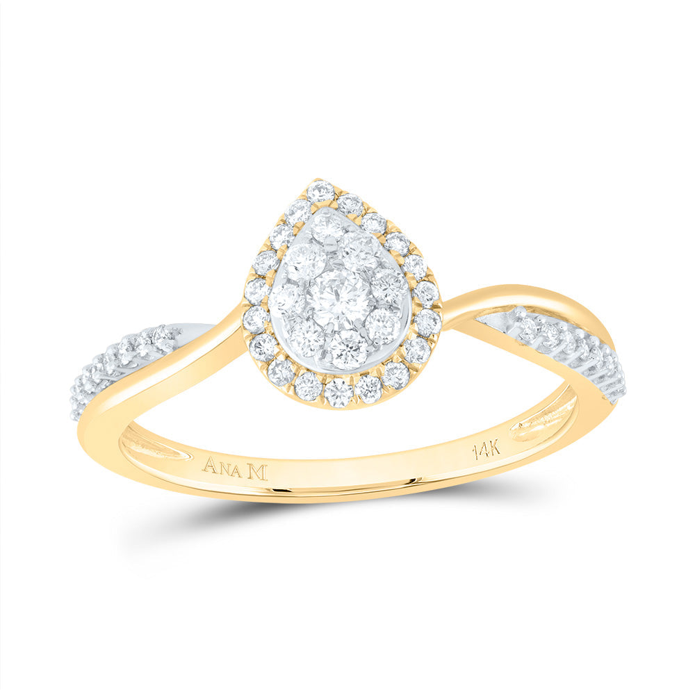 14kt Yellow Gold Womens Round Diamond Teardrop Cluster Ring 1/3 Cttw