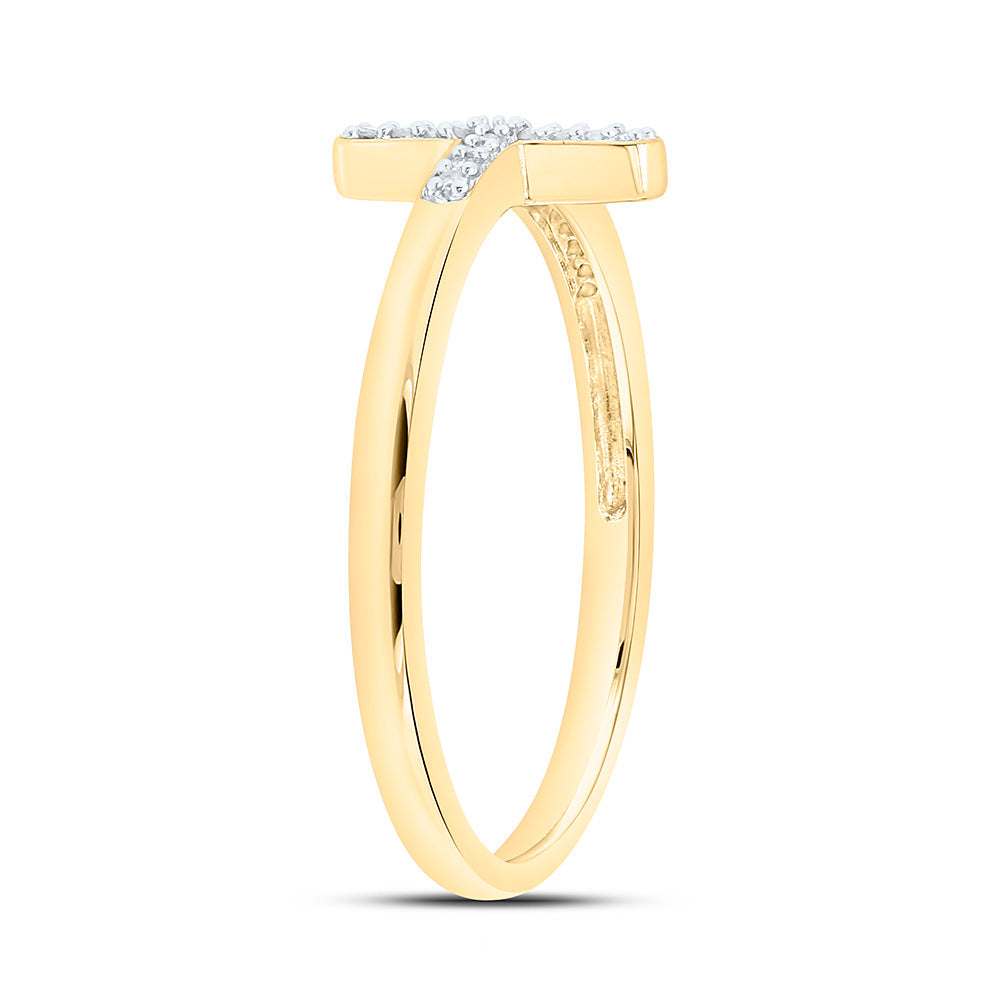 10kt Yellow Gold Womens Round Diamond Cross Ring 1/20 Cttw