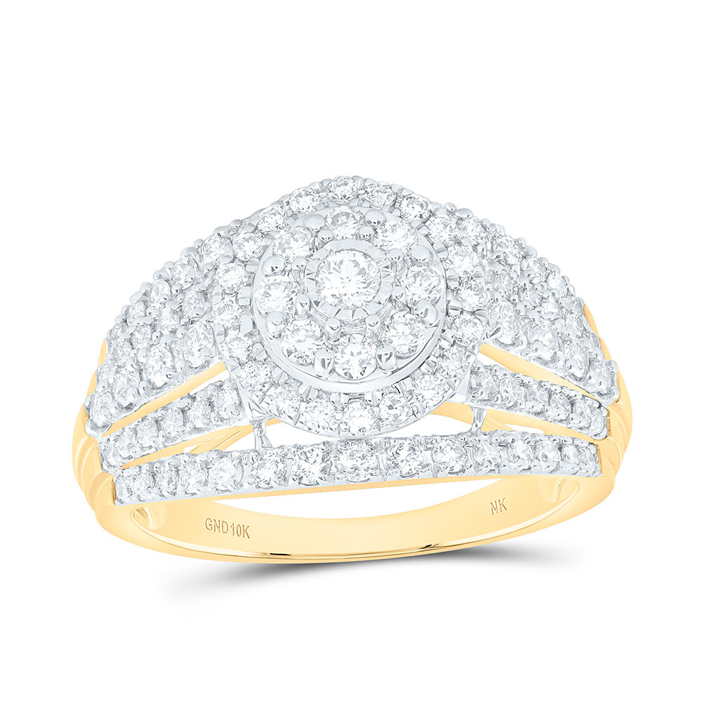 10kt Yellow Gold Womens Round Diamond Cluster Ring 1 Cttw
