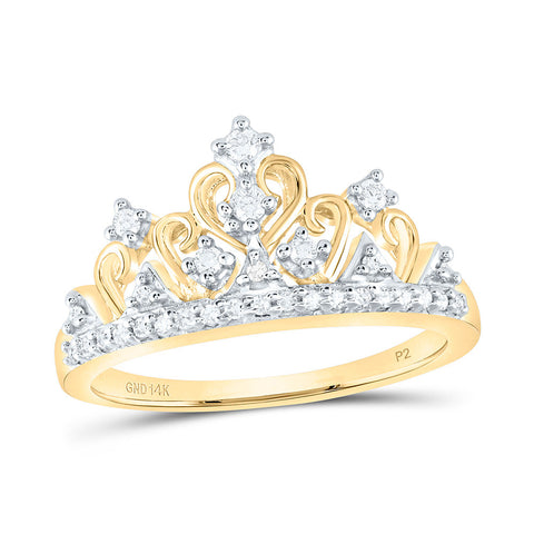 14kt Yellow Gold Womens Round Diamond Crown Ring 1/5 Cttw