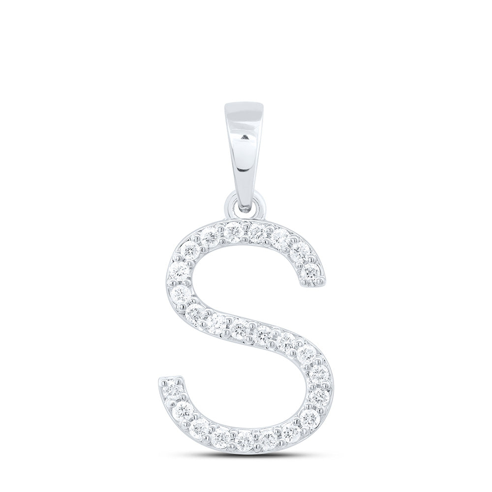 10kt White Gold Womens Round Diamond Initial S Letter Pendant 1/5 Cttw