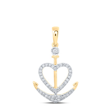 14kt Yellow Gold Womens Round Diamond Anchor Heart Pendant 1/8 Cttw