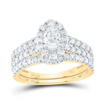 14kt Yellow Gold Oval Diamond Halo Bridal Wedding Ring Band Set 1-1/2 Cttw