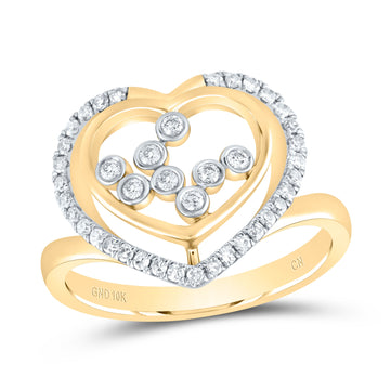 10kt Yellow Gold Womens Round Diamond Scattered Heart Ring 1/3 Cttw