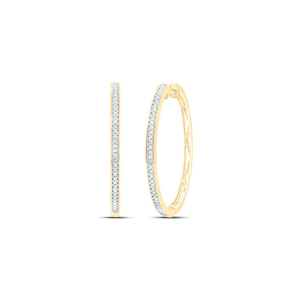 10kt Yellow Gold Womens Round Diamond Hoop Earrings 1/4 Cttw