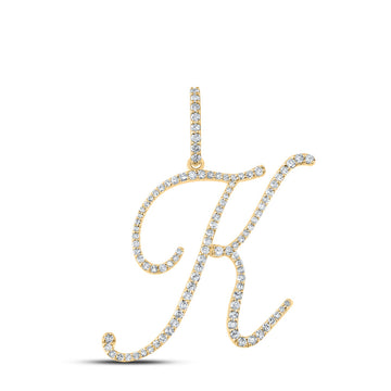 14kt Yellow Gold Womens Round Diamond K Initial Letter Pendant 1/2 Cttw