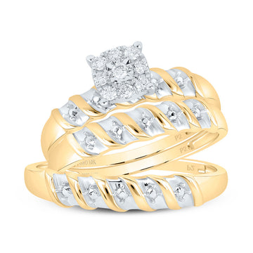 10kt Yellow Gold His Hers Round Diamond Solitaire Matching Wedding Set 1/8 Cttw