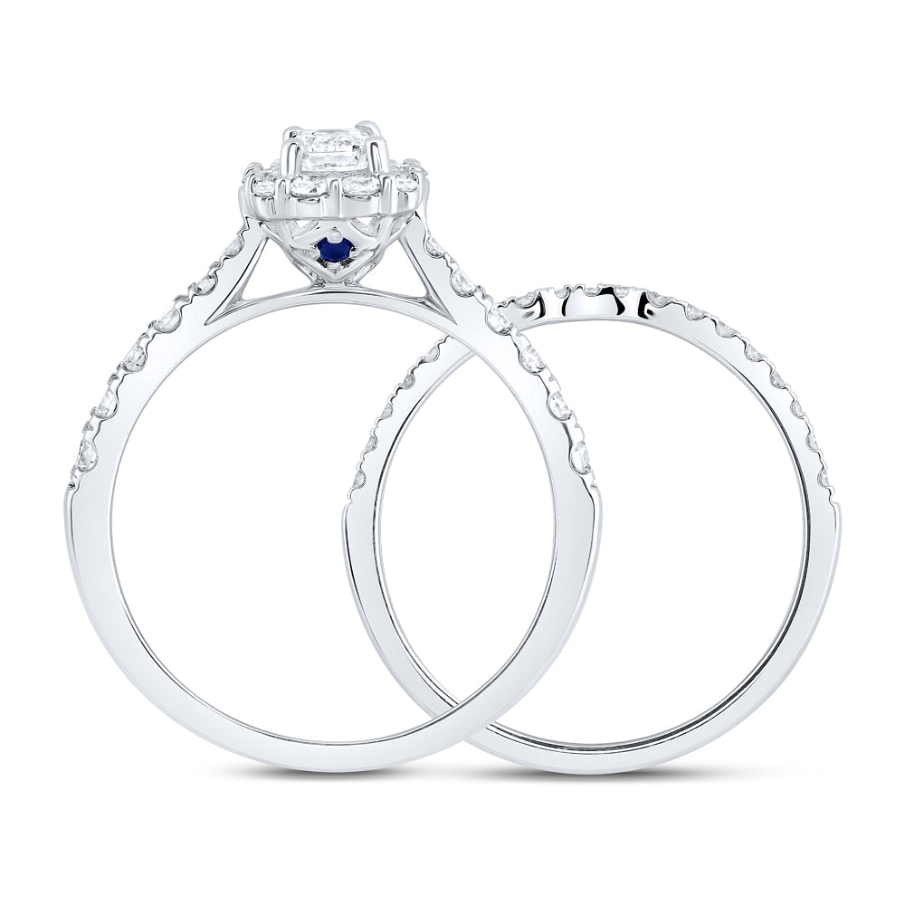 14kt White Gold Emerald Diamond Halo Bridal Wedding Ring Band Set 1 Cttw