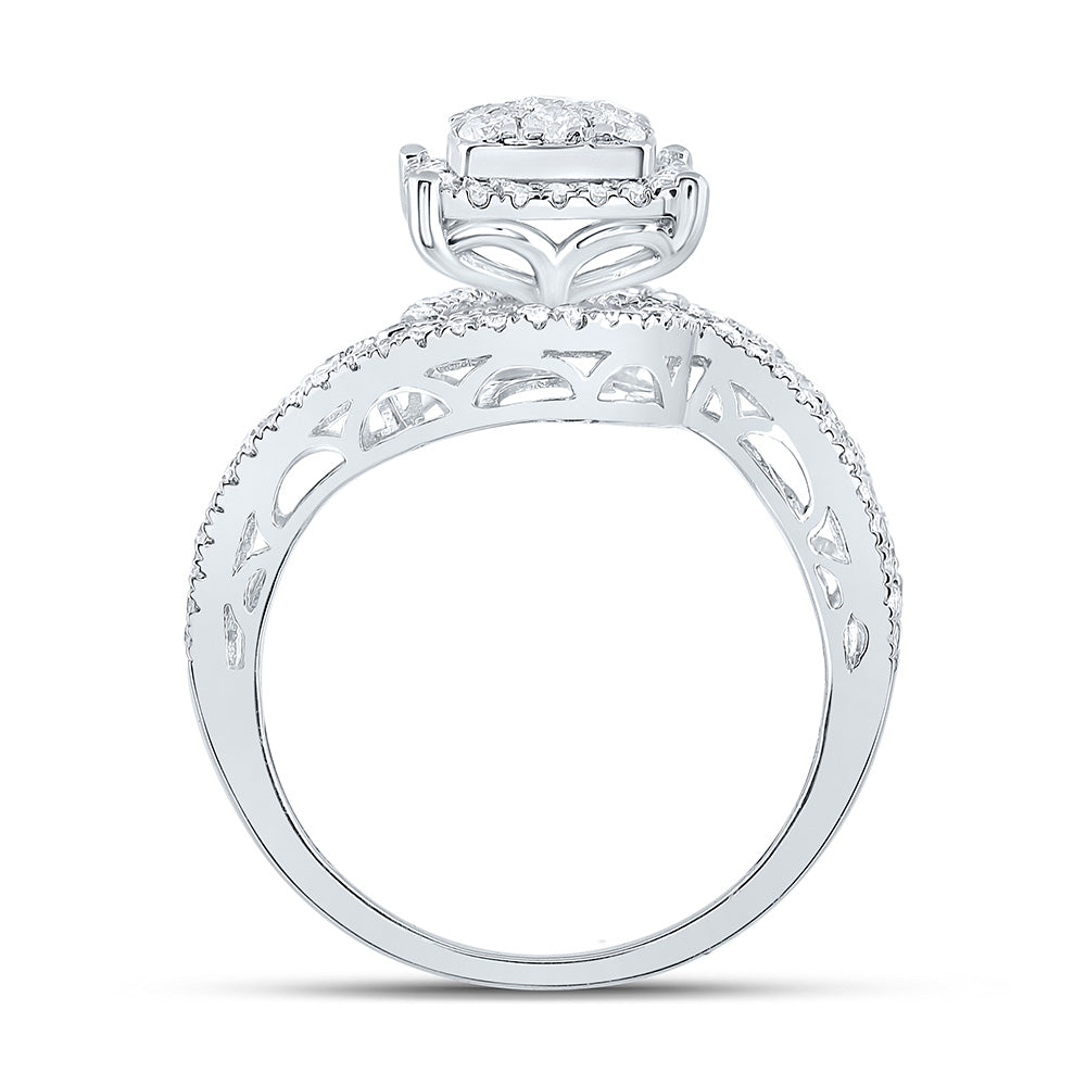 10kt White Gold Round Diamond Square Bridal Wedding Engagement Ring 1-1/4 Cttw