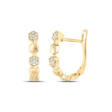 14kt Yellow Gold Womens Round Diamond Geometric Hoop Earrings 1/8 Cttw