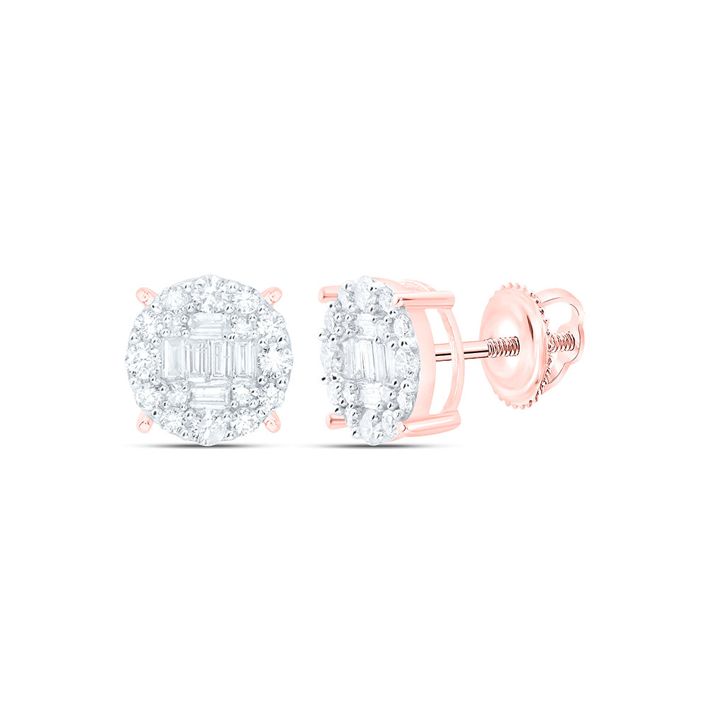 10kt Rose Gold Baguette Diamond Cluster Earrings 5/8 Cttw