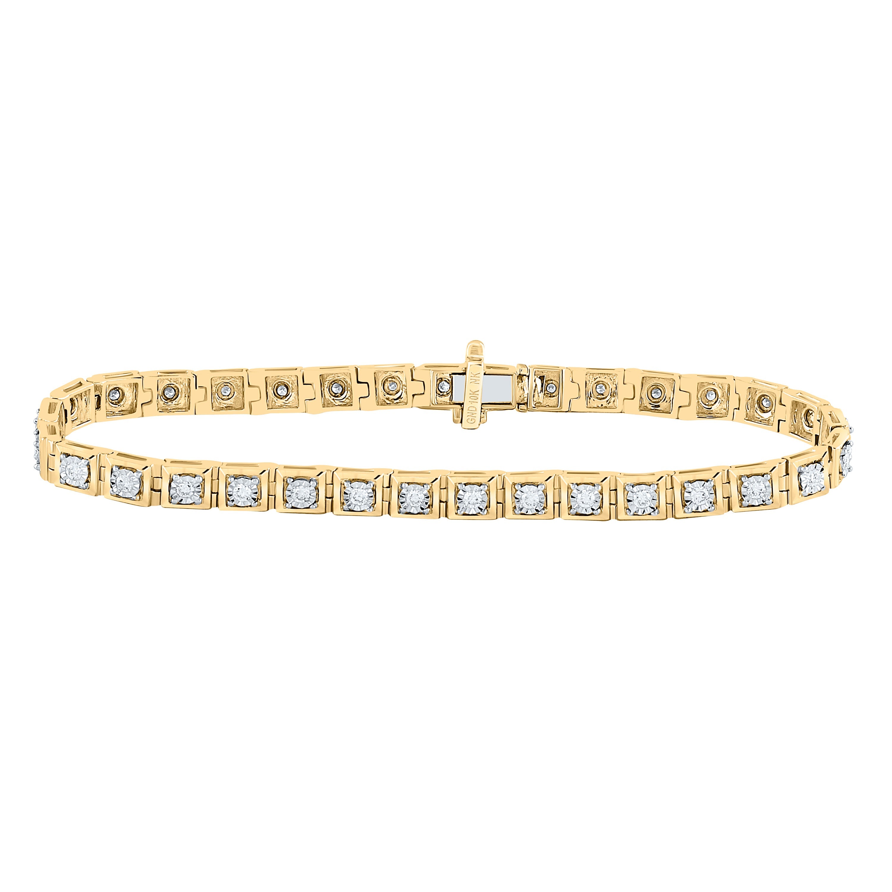 10kt Yellow Gold Womens Round Diamond Fashion Tennis Bracelet 3/4 Cttw
