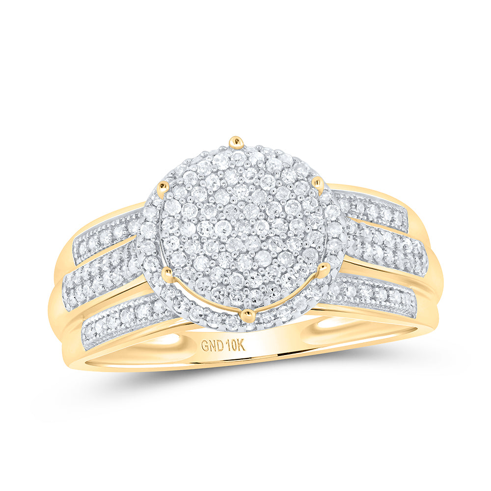 10kt Yellow Gold Womens Round Diamond Circle Cluster Ring 3/8 Cttw