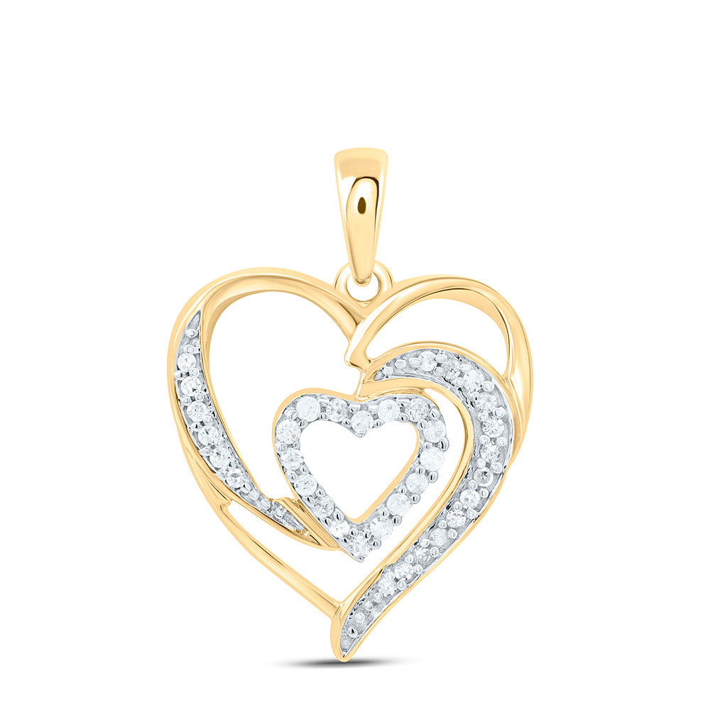 10kt Yellow Gold Womens Round Diamond Heart Pendant 1/6 Cttw