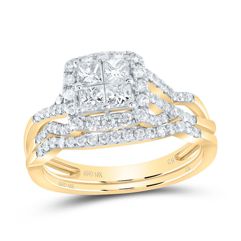 10kt Yellow Gold Princess Diamond Square Bridal Wedding Ring Band Set 1 Cttw