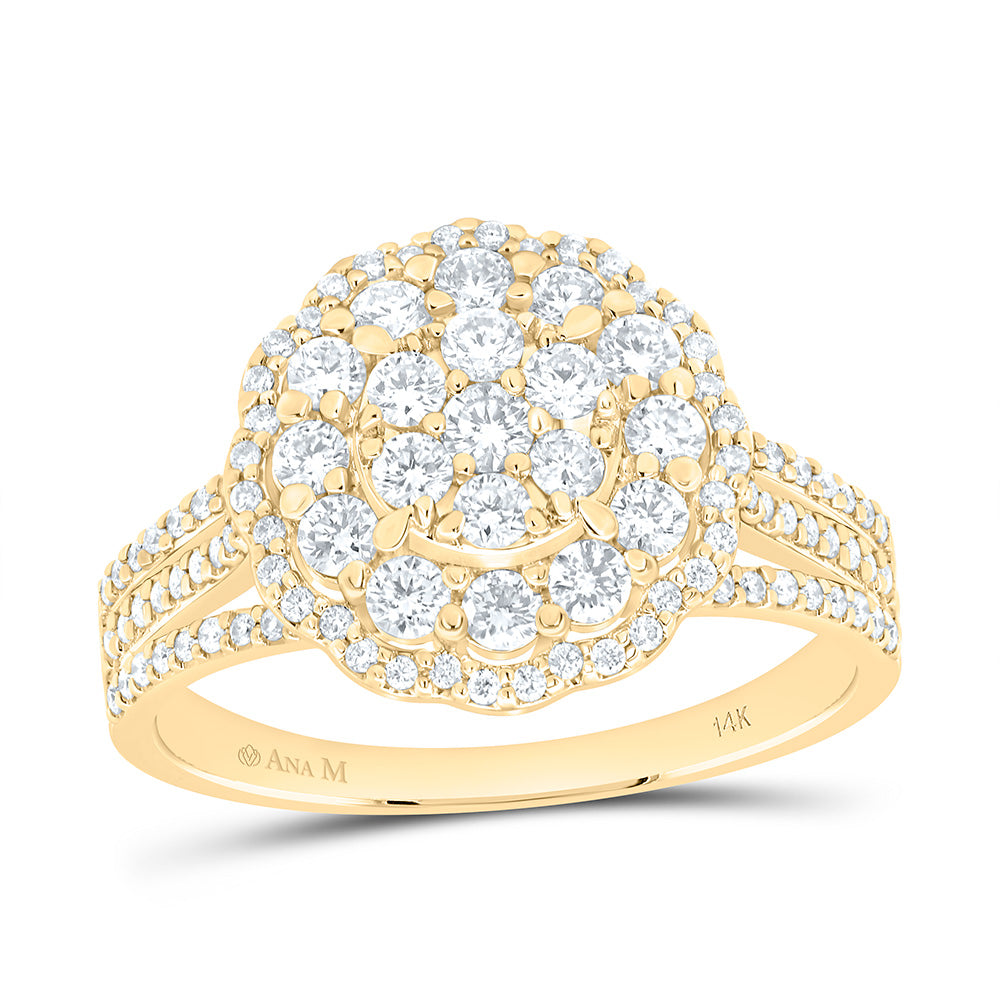 14kt Yellow Gold Womens Round Diamond Halo Flower Cluster Ring 7/8 Cttw