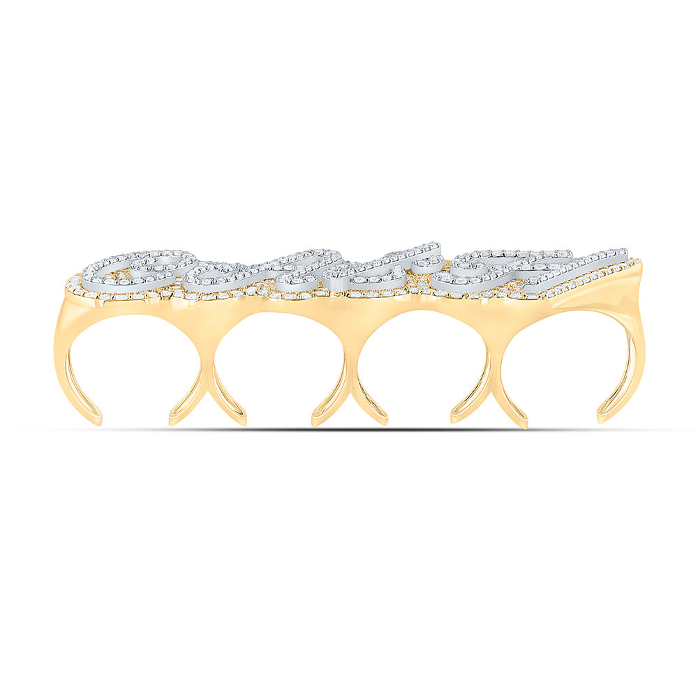 10kt Yellow Gold Mens Round Diamond Cash 4-Finger Ring 14-1/3 Cttw