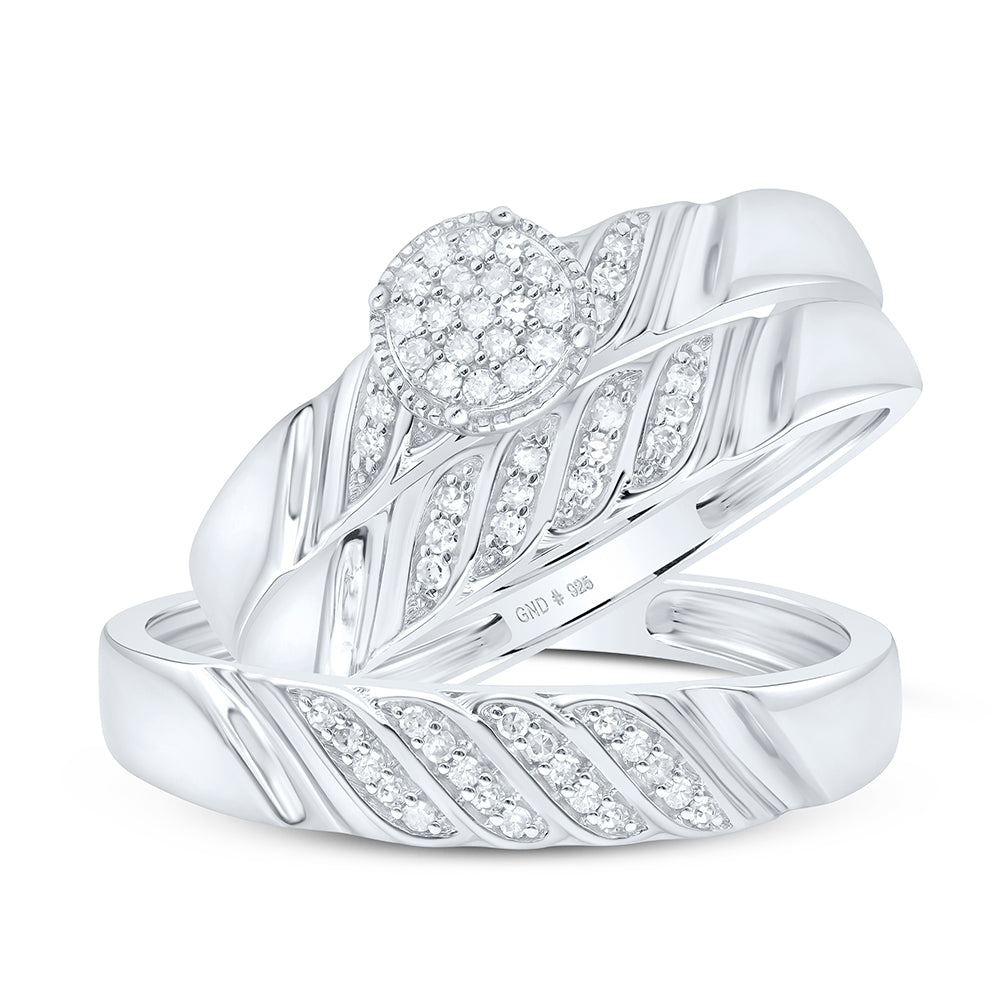 Sterling Silver His Hers Round Diamond Cluster Matching Wedding Set 1/5 Cttw