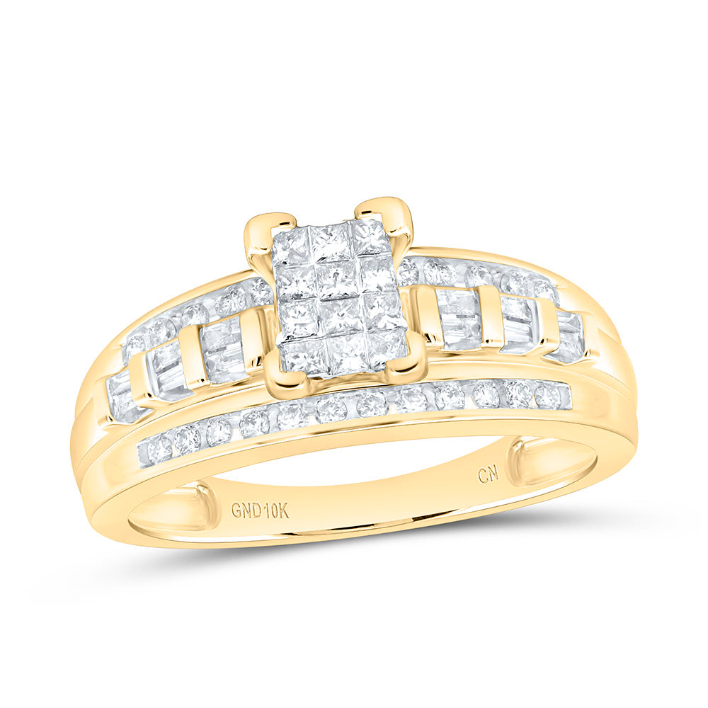 10kt Yellow Gold Princess Diamond Cluster Bridal Wedding Engagement Ring 1/2 Cttw