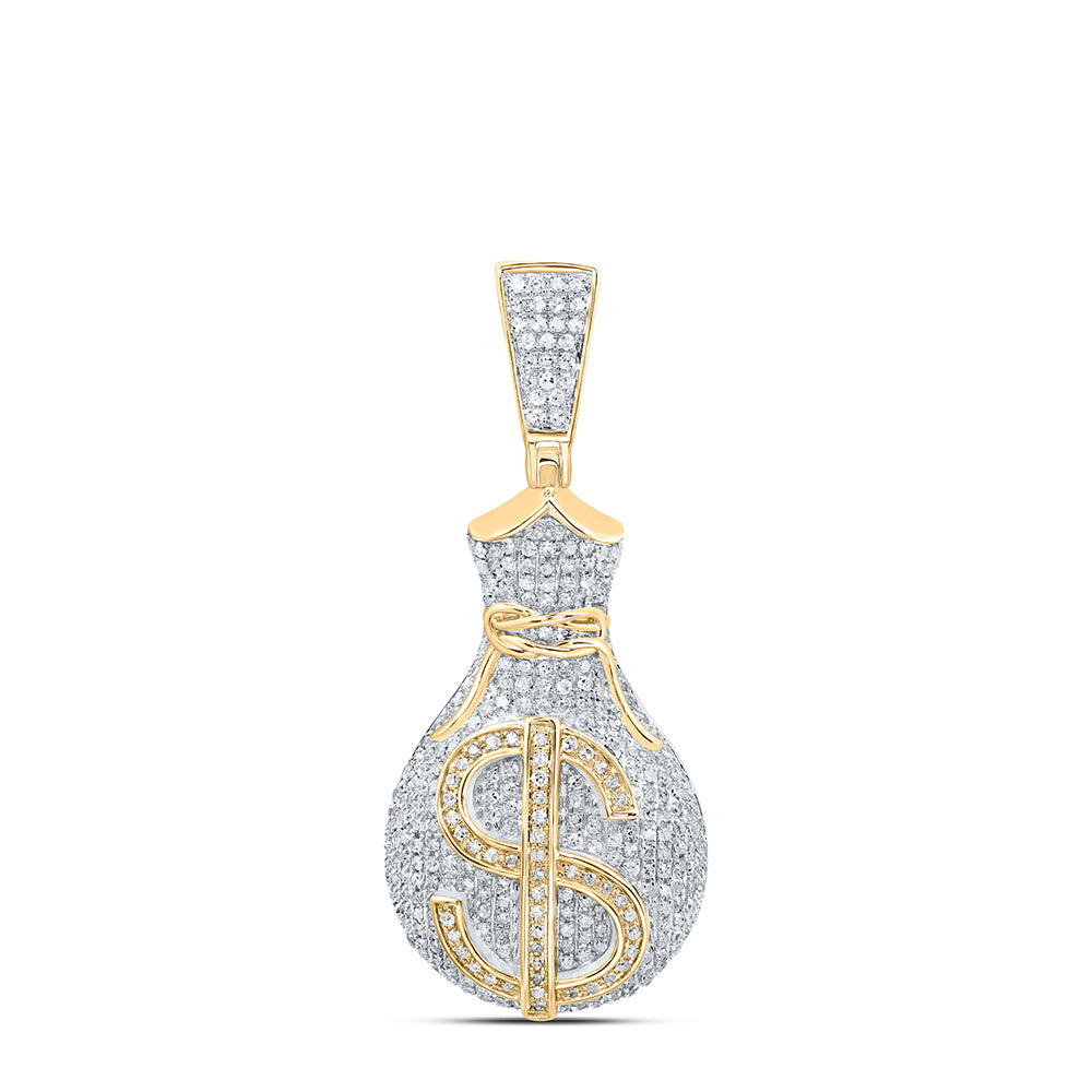 10kt Yellow Gold Mens Round Diamond Money Bag Dollar Sign Charm Pendant 1 Cttw