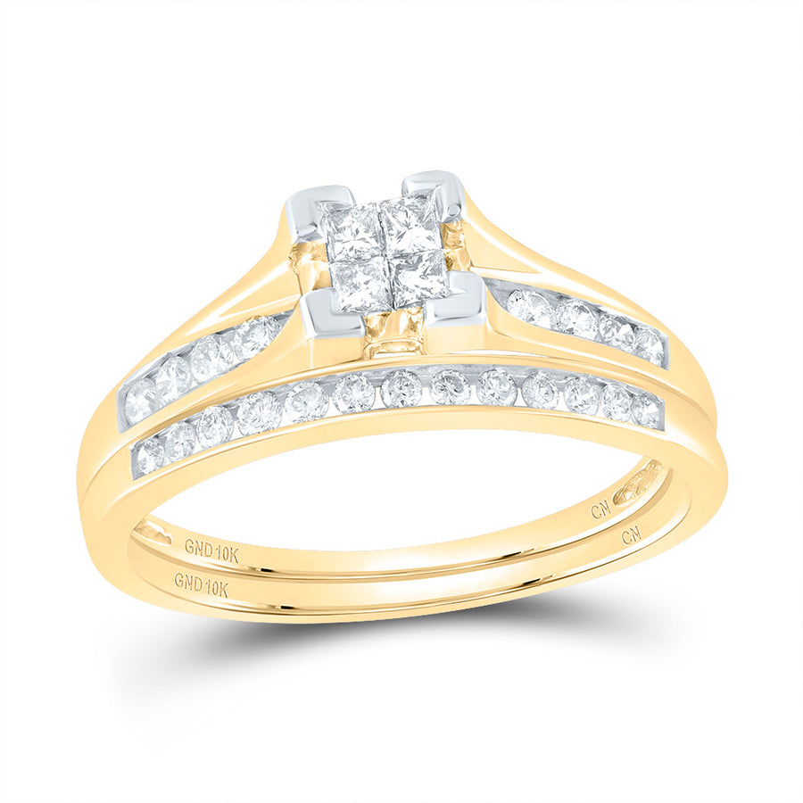 10kt Yellow Gold Princess Diamond Bridal Wedding Ring Band Set 1/2 Cttw