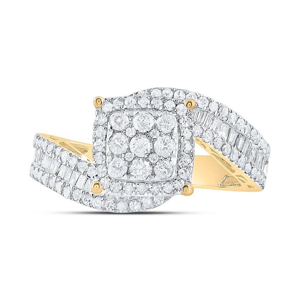 10kt Yellow Gold Round Diamond Square Bridal Wedding Engagement Ring 1-1/4 Cttw