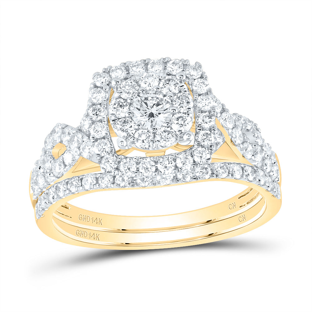 14kt Yellow Gold Round Diamond Bridal Wedding Ring Band Set 1 Cttw