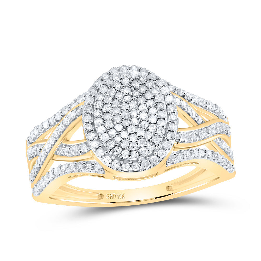10kt Yellow Gold Womens Round Diamond Oval Cluster Twist Ring 1/2 Cttw