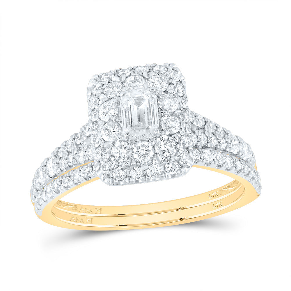 14kt Yellow Gold Emerald Diamond Halo Bridal Wedding Ring Band Set 1 Cttw
