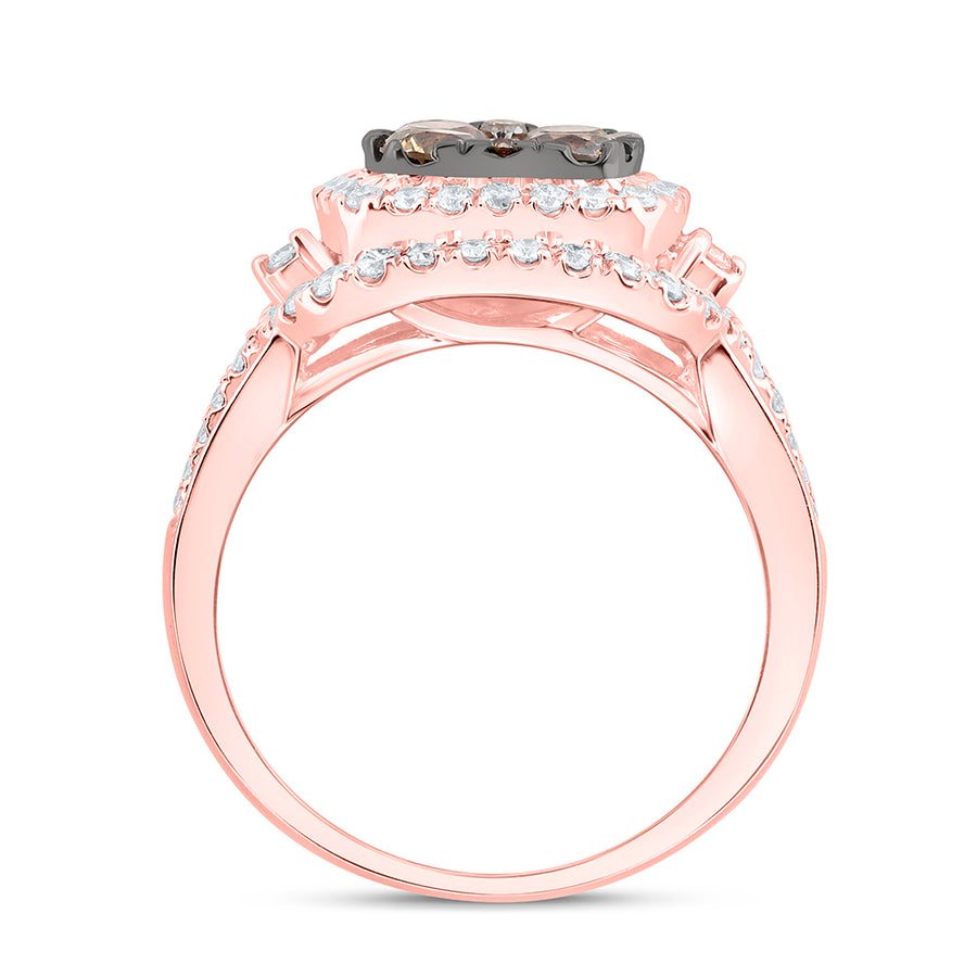 14kt Rose Gold Round Brown Diamond Cluster Bridal Wedding Engagement Ring 2 Cttw
