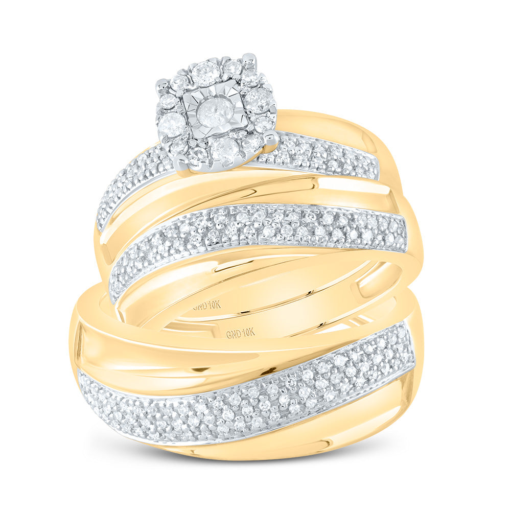 10kt Yellow Gold His Hers Round Diamond Solitaire Matching Wedding Set 1/2 Cttw
