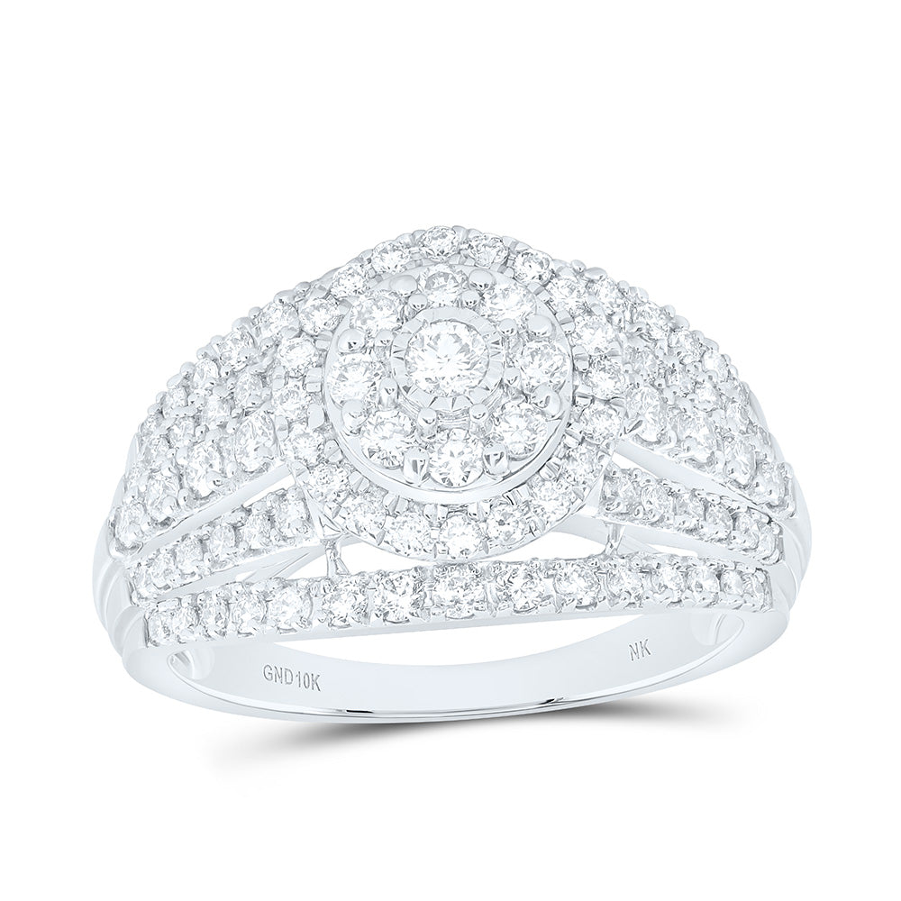 10kt White Gold Womens Round Diamond Cluster Ring 1 Cttw