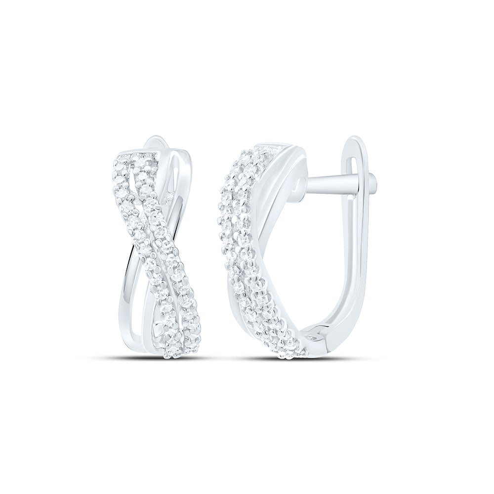 10kt White Gold Womens Round Diamond Hoop Earrings 1/5 Cttw